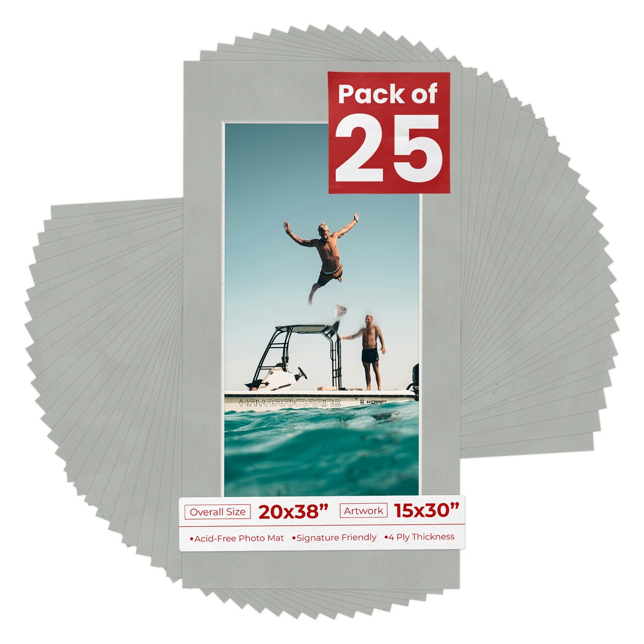Light Grey Suede Mat Board for 20x38 Frames - Fits 15x30 Photos